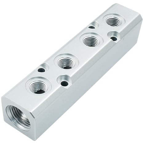 Litoexpe 4 Way Pneumatic Manifold Air Distribution Block, G1/2 Supply Port, G1/4-Inch Output Port, Pneumatic Air Compressor Manifold Fitting