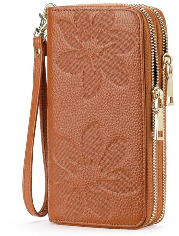 GOIACII Portefeuille Femme Grande Capacité Double Fermeture Eclair Porte Carte de Crédit Porte Monnaie Femme en Cuir avec Blocage RFID Téléphone Poignet