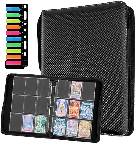 AIVORO Sammelkarten Album mit 50 Seiten und 900 Taschen Ordner für Sammelkarten mit farbcodierten Indexetiketten und schwarzem Lederbezug Ideal für Spiel und Anime Karten Aufbewahrung