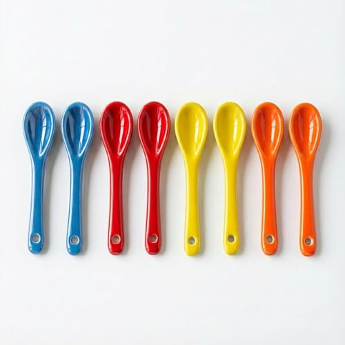 PTORIZNY 8 cucchiaini piccoli per spezie, cucchiaini in ceramica da 8,9 cm, per barattoli di spezie, cucchiaini da espresso, mini cucchiai per condimento per caffè, zucchero, polvere e pepe (colorati)