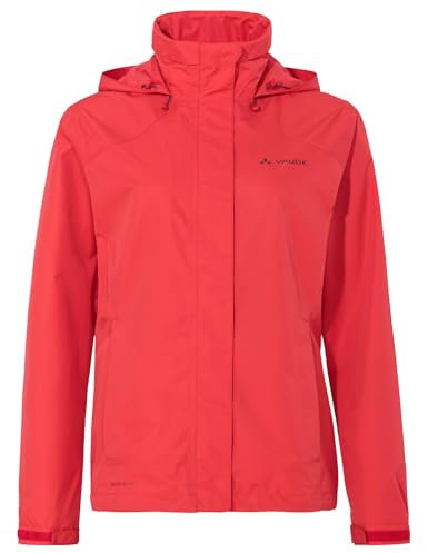 VAUDE Regenjacke Damen Escape Bike Light flame uni, wasserfeste Outdoor-Jacke, atmungsaktive Fahrradjacke mit Kapuze im Kragen, Klimaschonende Wanderjacke, 48