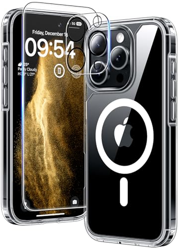 TAURI Coque Magnétique pour iPhone 16 Pro Max[Protection Militaire] avec Protection D'écran en Verre Trempé [Compatible avec MagSafe] -Coque Mince 6,9 Pouces-Transparent