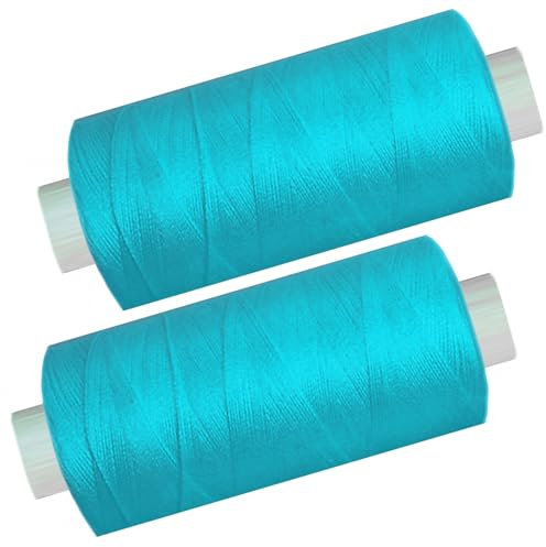 Yline - Nähgarn für Nähmaschine, Nähfaden Polyester, Syngarn Allesnäher, 1000 m (2 Spulen), 0475-13 (neon - blau)