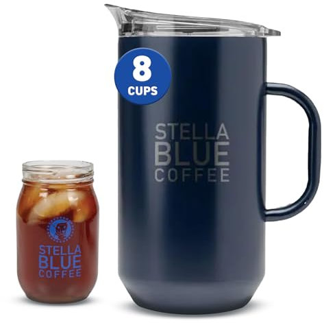Stella Blue Cold Brew Pitcher | BPA-freier Edelstahl Cold Brew Maker mit auslaufsicherem Deckel | doppelwandiges isoliertes Design | perfekte Größe für Cold Brew Pitcher Packs, Tee und andere Getränke