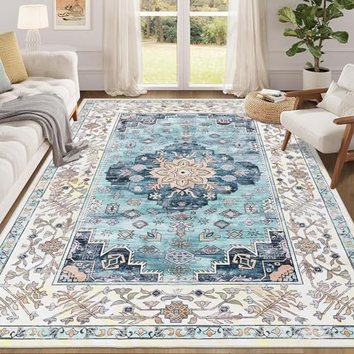 Enyhom Tappeto vintage per soggiorno, 160 x 230 cm, grande, shaggy, morbido, per camera da letto, antiscivolo, a pelo corto, lavabile, per cucina e bagno dei bambini, colore: foglia di tè vintage