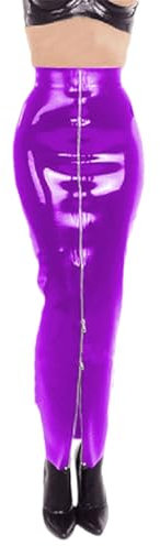 Pohullan Gonne da donna gotiche in finta pelle Hobble gonne a matita aderente sexy gonne midi con cerniera a vita alta, Fucsia, L