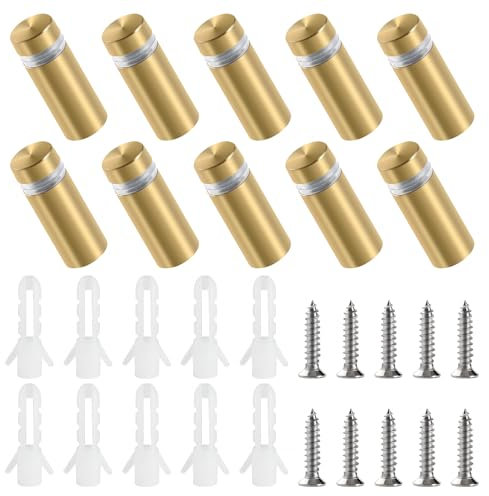 YIXISI 10 Pièces 12×30 mm Vis Publicité en Acier Inoxydable, Verre Standoff Fixations, Vis D'écartement, Verre Standoff Publicité, avec Vis, pour Fixations de Publicité, Or