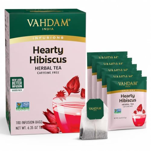 VAHDAM, Heartly Hibiscus 4-in-1 Wellness Blend, 100 Tea Bags I Hibiscus, Licorice, Spearmint & Cinnamon | Caffeine Free, Non-GMO | Direct from Source | Individually Wrapped Tea Bags