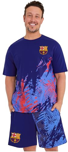 Get Trend FC Barcelona Mens Pyjamas Set Short PJs Soft Breathable Nightwear Sleepwear Summer Lounge Set Football Mens Gifts (2XL, Blue Barcelona)