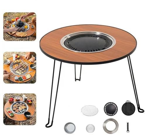 Barbecue à charbon portable avec table d'appoint pour barbecue extérieur et table basse double usage parfait pour les pique-niques, les terrasses et les fêtes