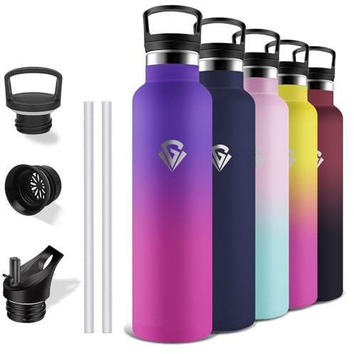 Grsta Botella Termica 1 litro, Botella Agua Acero Inoxidable, A Prueba de Fugas, Botella con Pajita, Botella sin Bpa, Acero Inoxidable 18/8, Cantimplora para la Cámping, Senderismo, Gimnasio