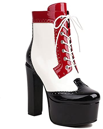 Stivali da Donna Scarpe con Tacco Alto 14 cm Stivaletti alla Caviglia da Donna Moderni di Grandi Dimensioni(Red,35EU)