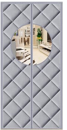 Tenda magnetica isolata con finestra trasparente in PVC tessuto Oxford termico per porte rotonde, grigio (100 x 210 cm)