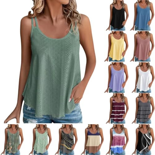 Damen Tank Top Sommer Spaghetti Oberteile Ärmellose Rundhalsausschnitt Shirt Blusen Tops Tank Top Damen Spaghettiträger Tops Ärmellos Tanktops Sommer Oberteile Casual Trägertop mit Öse Blusen