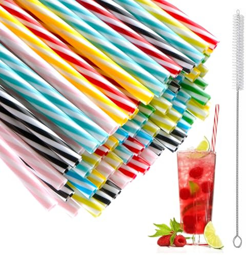 YADOBIG 80 Piezas Pajitas Reutilizables, 23cm Pajitas Plástico con Cepillos de Limpieza, para Bebidas, Juice, Café, Fiestas
