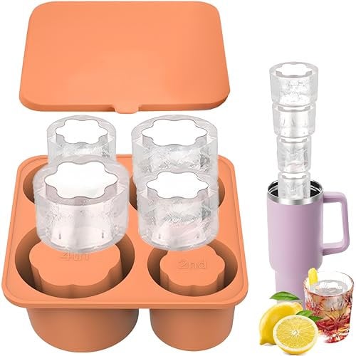 CUESVAP Ice Cube Tray for Stanley Cup, Ice Cube Mold Reusable, BPA-Free Ice Cubes Silicone Mould, Stanley Cup Accessories with Lid for 20-40 oz Quencher & Cups (Amber)