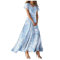 Summer Dresses for Women UK Loose Casual Swing Long Dress Chiffon Floral Print Short Sleeve Maxi Dress Ruffle V Neck Waist Flowy Beach Sundresses Plus Size Boho A Line 2025 (Light Blue-4, XXXL)