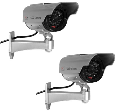 Maclean 2er Pack Realistische Solar-Überwachungskamera-Attrappe mit Blinkender LED – wetterfestes Dummy CCTV-Kameramodell für Innen- und Außenbereiche, einfache Montage (2X Stück)