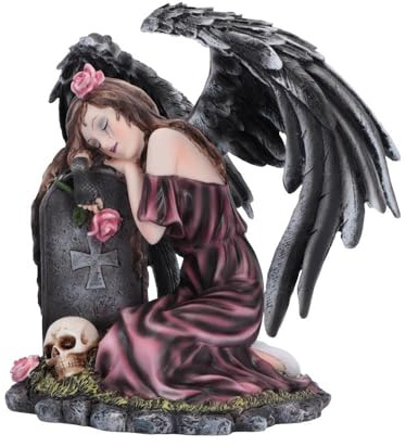 Nemesis Now Lost Love - Trauerengel Statue der gotischen Erinnerung Harz Engel Figur mit schwarzen gefiederten Flügeln für Fantasie und Gothic Dekor