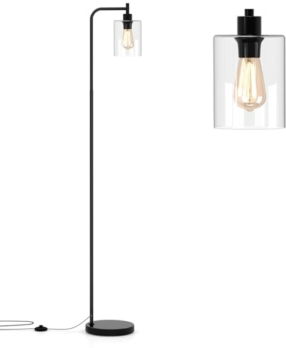GiantexUK Industrial Floor Lamp, 1/3-Lights Standing Lamp with Glass Lampshades, Convenient Foot Switch & Stable Base, Tall Tree Lamps for Living Room Bedroom Office Sofa Corner (1 Light)