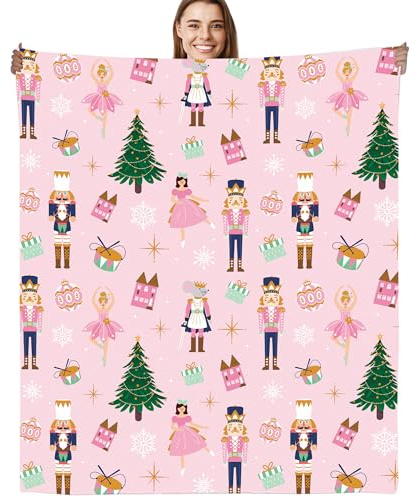 GalaVee Nutcracker Christmas Throw Blanket 60x50, Christmas & Fairy Tale Gifts for Girls Women, Soft Cozy Flannel Blanket with Ballet & Holiday Designs, Home Decor for Sofa Bed