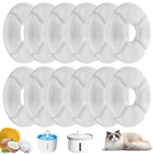 12 StückFilter für Katzenbrunnen, Ersatzfilter Katzenbrunnen Filter Runde Katze Wasser Brunnen Filters, Trinkbrunnen Filter für Katzen und Hunde, Wasserbrunnen Zubehör, Cat Fountain Filters