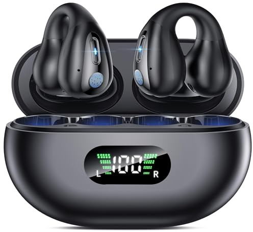 Boytond Open Ear Clip Wireless Earbuds Bluetooth 5.3, Sports Earphones Built-in Microphone with Earhooks & Ear Hook, Wireless Charging Case & Display, Waterproof Fitness Headphones for Sports