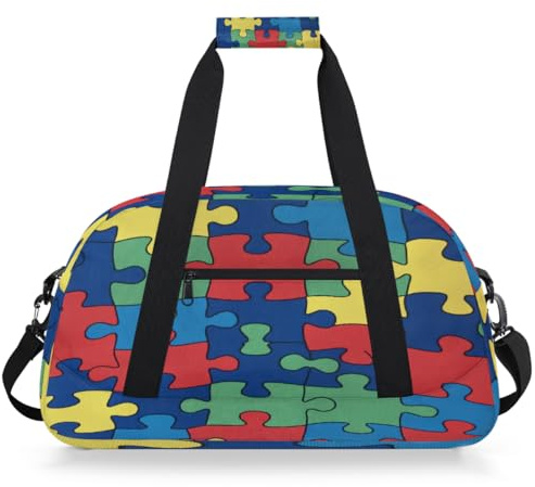 Entemne Kinder-Reisetasche, buntes Puzzle-Muster, wasserabweisend, leicht, für Jungen und Mädchen, Wochenendtasche