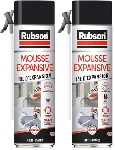 Rubson - Mousse Expansive Multi-Usages (aérosol de 345 ml) Blanche – Mousse polyuréthane pour isolation, calage et rebouchage – 15 litres d'expansion