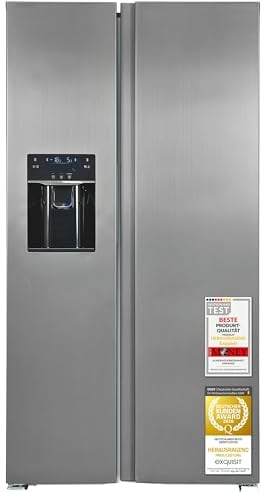 Exquisit Side by Side Kühl-Gefrierkombination | 513 l Nutzinhalt, Energieeffizienzklasse E, 39 dB, No Frost, Schnellgefrieren, Wasserspender, Ice-Maker, LED-Beleuchtung | SBS5520-CF-040E inoxlook
