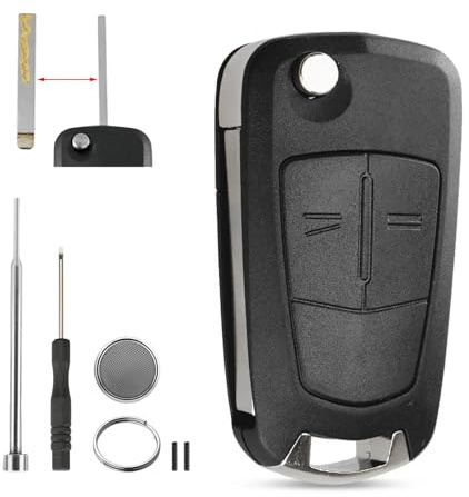 HYMOLKYE 2 Button Flip Key Fob Replacement for Vauxhall Corsa D Astra H Zafira B Vectra C Signum Key Shell with Pin Removal Tool Battery to DIY Replace Opel Vauxhall Corsa Key Case