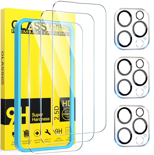 Niphabe Verre Trempé pour iPhone 16 Pro Max,Lot de 3+3 | 9H Dureté,Transparent HD,Protection Anti-Rayures,Outil d'Installation Facile,Protection écran sans Bulles