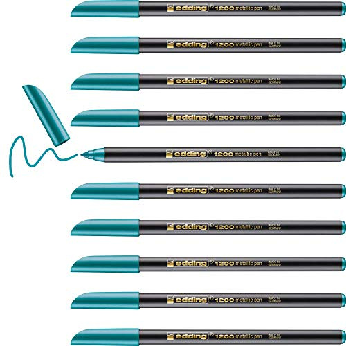 edding 1200 metallic colour pen - green metallic -10 pens - round nib 1-3 mm glitter metallic marker for writing, drawing and sketching -for guests books,card making,DIY photo albums and scrapbooking
