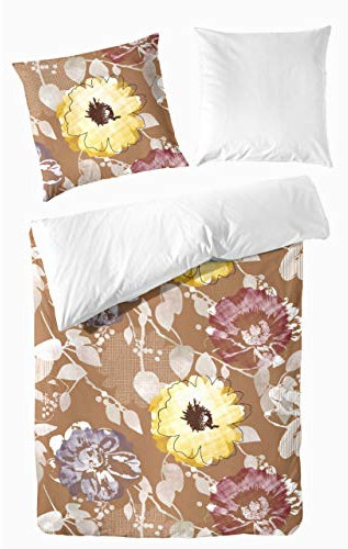 Hahn Haustextilien Mako Satin Bettwäsche Blumen braun 135x200 cm