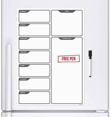 CKB LTD® Fridge Board Magnetic With Marker White Board & Pen - Drywipe Magnet Whiteboard Kitchen Memo Notice Board Large Daily Planner