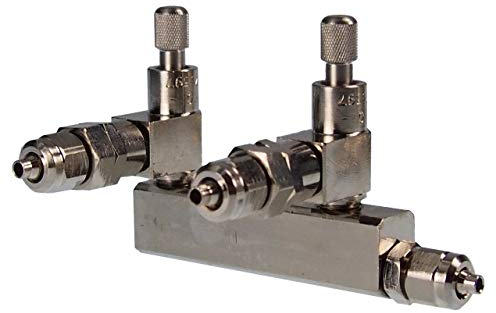 CO2-Verteiler Profi RV mit 2 Feinnadelventilen und 2 Rückschlagventilen, Aquarium-Luftstromregelventil mit 2 Ausgängen (2-Fach Verteiler)