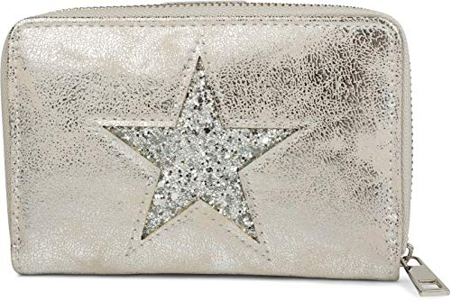 styleBREAKER Geldbörse mit Stern Cutout in Metallic oder Pailletten Optik, Reißverschluss, Portemonnaie, Damen 02040076, Farbe:Antik-Silber/Silber