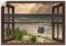 ARTland Wanddeko Wandtattoo selbstklebende Vinylfolie 130x90 cm Fensterblick Fenster Strand Düne Meer Maritim Strandkorb Küste Insel T6AL