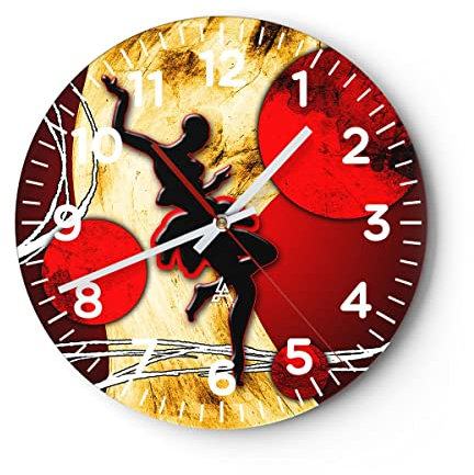 Modern Wanduhr Afrika Frau tänzerin wüste 40x40cm Rund Groß Wand Uhr Glas Analog Zimmeruhren Küche Büro Wohnzimmer Glasuhr Wall Clock Dekoration Design Wanddekoration Küchenuhr C4AR40x40-0686