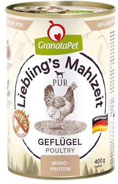 GranataPet Liebling's Mahlzeit Geflügel PUR, Nassfutter für Hunde, Hundefutter ohne Getreide & Zuckerzusätze, Alleinfuttermittel mit hohem Fleischanteil & hochwertigen Ölen, 6 x 400 g