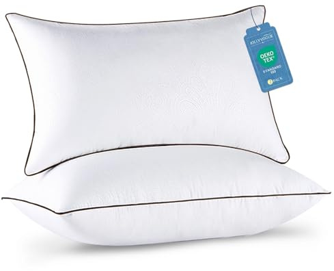 JOLLYVOGUE Pillows Queen Size Set of 2 for Sleeping, Soft and Supportive Bed Pillow with Down Alternative Filling for Side and Back Sleepers, Hotel Collection