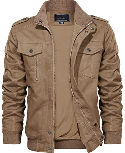 KEFITEVD Veste Moto Homme Hommes Outwear Hiver Cargo Militaire Tactique Vestes Multi-Poche Bomber Blousons Kaki,S