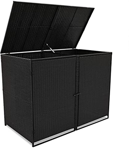 Festnight Abris pour Poubelle Stockage de Jardin Double Résine Tressée Noir 148x80x111 cm