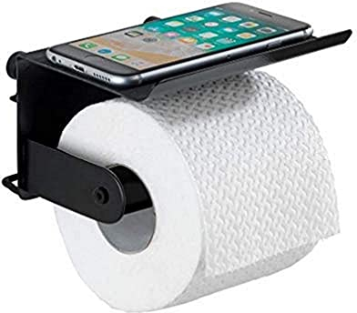 WENKO Toilettenpapierhalter mit Ablage Classic Plus Black, Rollenhalter mit Ablage, Mit Rostschutz, 14 x 10 x 14 cm, Schwarz
