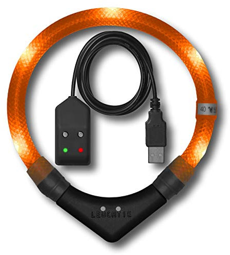 LEUCHTIE® Leuchthalsband Easy Charge für Hunde, USB aufladbar, wasserdichtes LED Halsband, extrem hell, 25h Leuchtdauer, kleine mittlere und große Hunde Sunset orange Größe 50