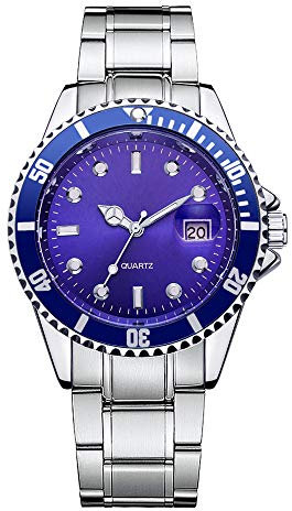 ITVIP Orologio da uomo Acciaio inossidabile data sportivo quarzo simulazione orologio da polso Data di visualizzazione (Blu)