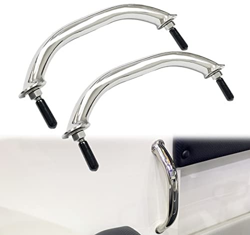 Maniglia per corrimano in acciaio inox da 25,4 cm, accessori nautici multiuso, specchio lucido con borchie a doppia estremità (2 pezzi)