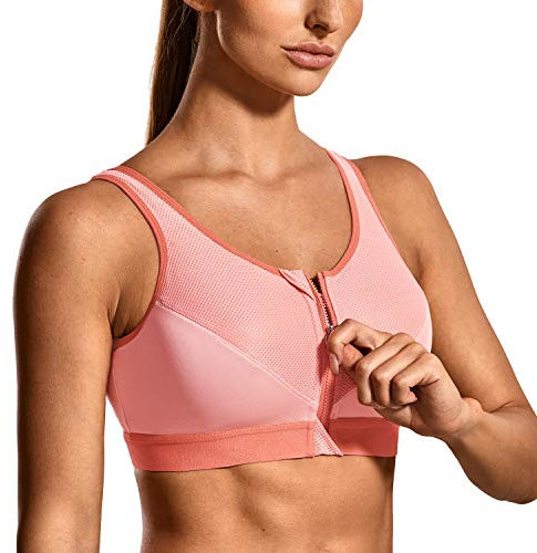 SYROKAN Damen Sport BH Starker Halt - Vorderverschluss Ohne Bügel Und Einlagen für Nach Brust OP Fitness Lauf Yoga Staubiger Pfirsich 75E