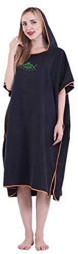 X-Labor Unisex Badeponcho Strandtuch Mikrofaser Schnelltrockend Bademantel Poncho mit Kapuzen Duschtuch Handtuch Schwimmen Surfing Strand Tauchen Badeort (OneSize, A-Schwarz)