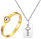 JewelryWe 2pcs New Stainless Steel Heart Lock Love Gold Plated Bangle Bracelet &Key Tag Pendant Necklace Set